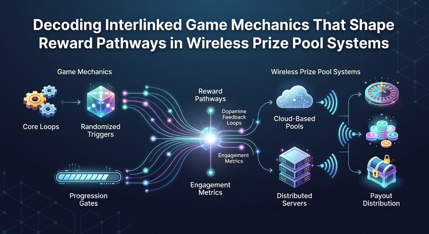 Wireless prize pool systems displayed on multiple mobile devices showing interconnected reward indicators and jackpot meters