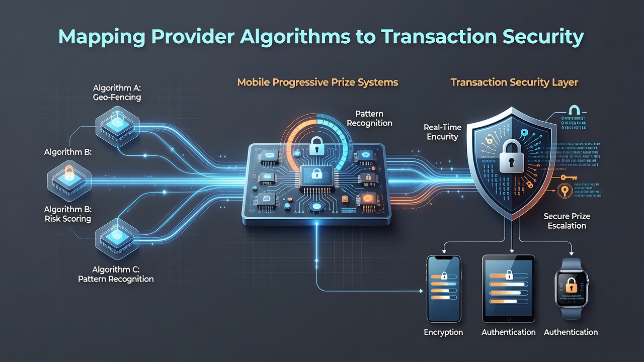 Diagram showing secure data flow from mobile progressive algorithms to encrypted transaction processors